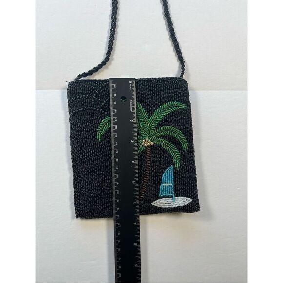 Ermo Full Beaded Palm Tree Sail Boat Crossbody Shoulder Evening Bag Lined Zipper - Picture 4 of 8